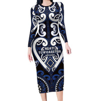 Custom Aotearoa Ngati Tuwharetoa Family Matching Long Sleeve Bodycon Dress and Hawaiian Shirt Maori Tribal Pattern LT05 Mom's Dress Navy - Polynesian Pride