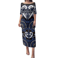 Custom Aotearoa Ngati Tuwharetoa Family Matching Puletasi and Hawaiian Shirt Maori Tribal Pattern LT05 Mom's Dress Navy - Polynesian Pride