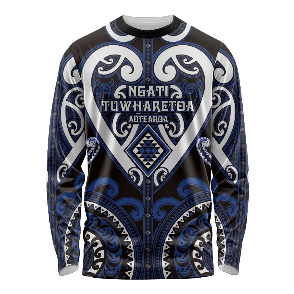 Custom Aotearoa Ngati Tuwharetoa Long Sleeve Shirt Maori Tribal Pattern LT05 Unisex Navy - Polynesian Pride