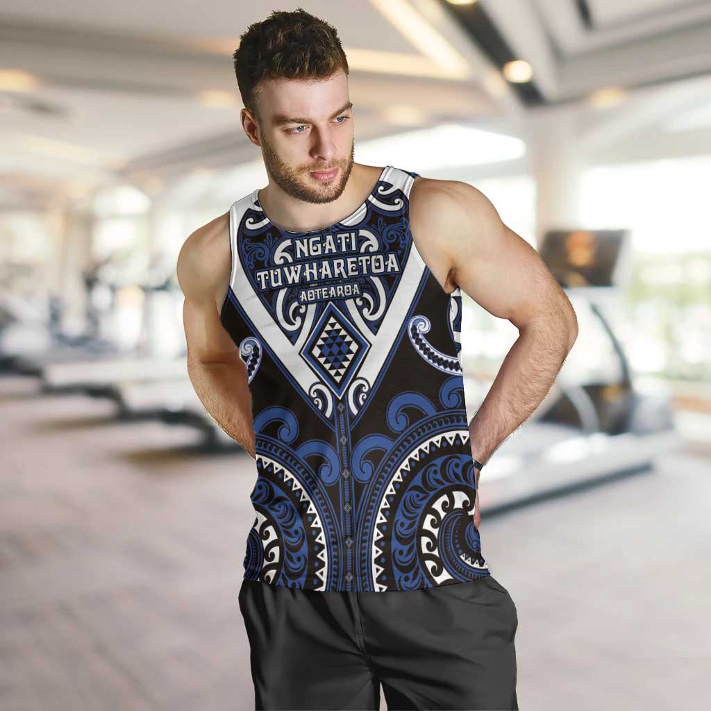 Custom Aotearoa Ngati Tuwharetoa Men Tank Top Maori Tribal Pattern LT05 Navy - Polynesian Pride