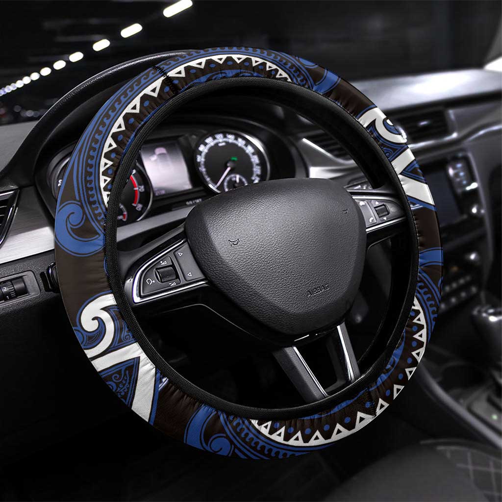Aotearoa Ngati Tuwharetoa Steering Wheel Cover Maori Tribal Pattern LT05 Universal Fit Navy - Polynesian Pride