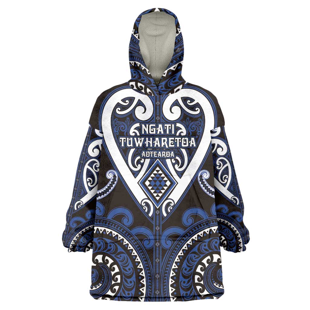 Custom Aotearoa Ngati Tuwharetoa Wearable Blanket Hoodie Maori Tribal Pattern LT05 One Size Navy - Polynesian Pride