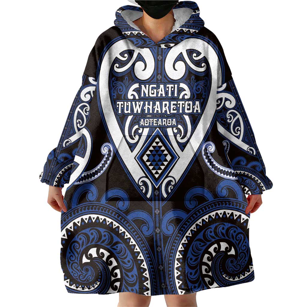 Custom Aotearoa Ngati Tuwharetoa Wearable Blanket Hoodie Maori Tribal Pattern LT05 - Polynesian Pride