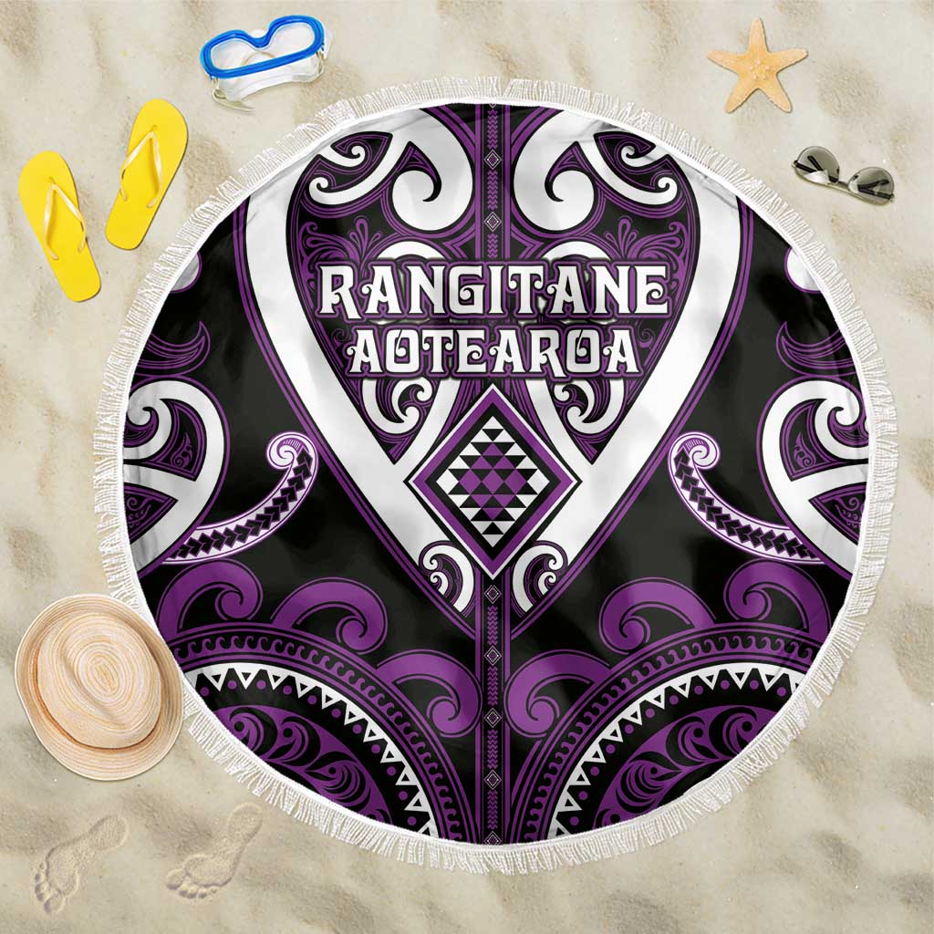 Aotearoa Rangitane Beach Blanket Maori Tribal Pattern LT05 One Size 150cm Purple - Polynesian Pride