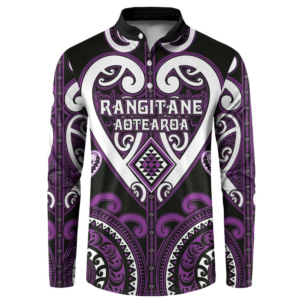 Custom Aotearoa Rangitane Button Sweatshirt Maori Tribal Pattern LT05 Purple - Polynesian Pride