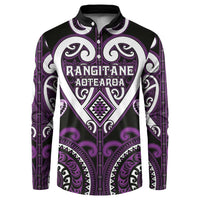 Custom Aotearoa Rangitane Button Sweatshirt Maori Tribal Pattern LT05 Purple - Polynesian Pride