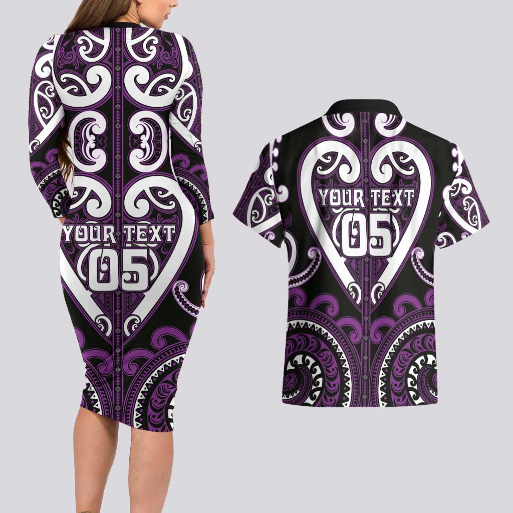 Custom Aotearoa Rangitane Couples Matching Long Sleeve Bodycon Dress and Hawaiian Shirt Maori Tribal Pattern LT05 - Polynesian Pride