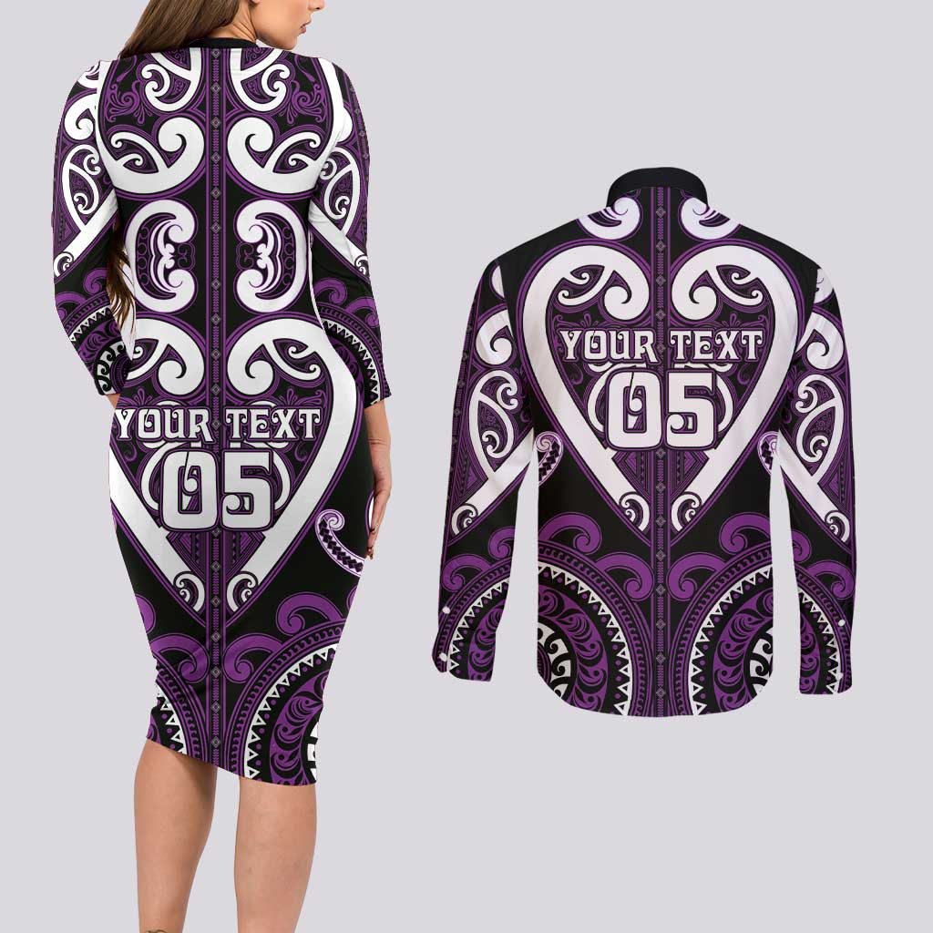 Custom Aotearoa Rangitane Couples Matching Long Sleeve Bodycon Dress and Long Sleeve Button Shirt Maori Tribal Pattern LT05 - Polynesian Pride