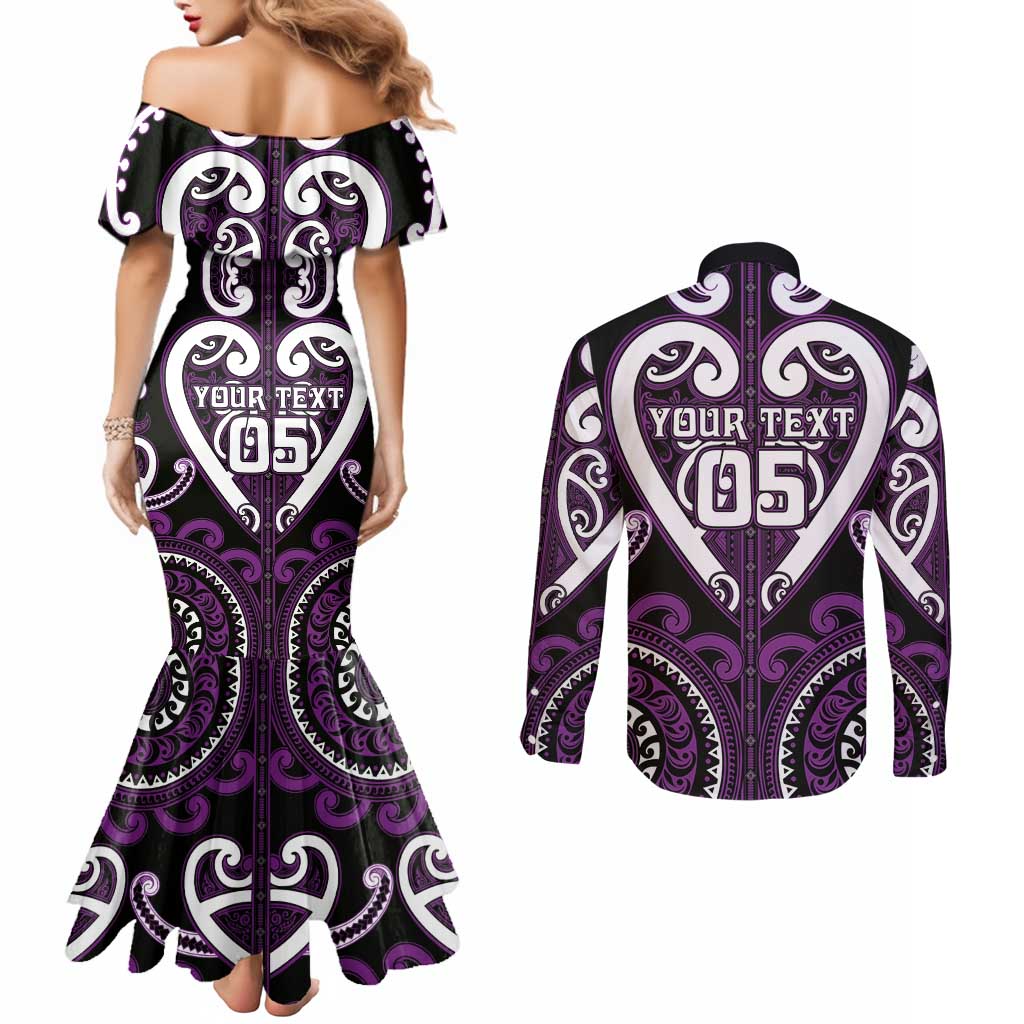 Custom Aotearoa Rangitane Couples Matching Mermaid Dress and Long Sleeve Button Shirt Maori Tribal Pattern