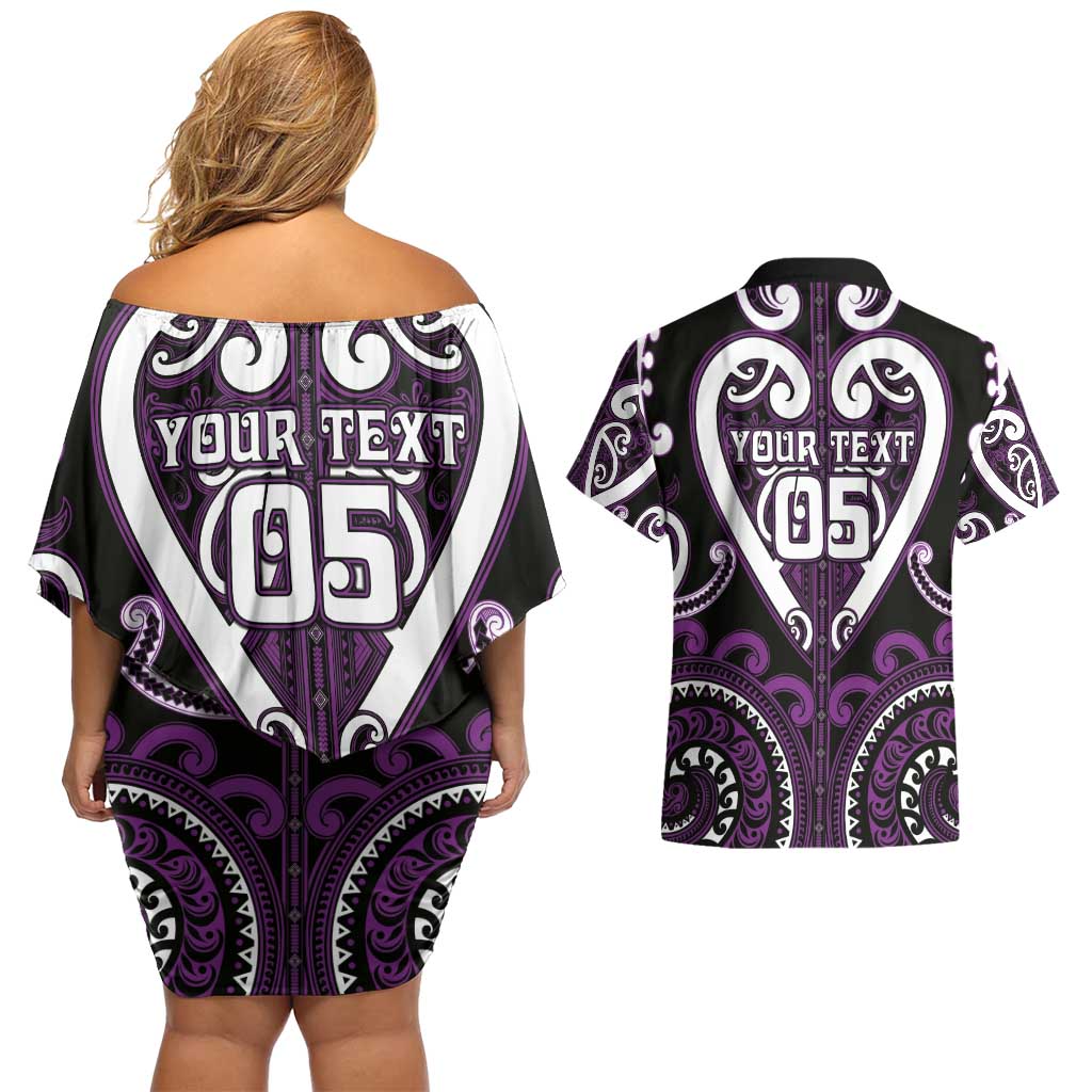 Custom Aotearoa Rangitane Couples Matching Off Shoulder Short Dress and Hawaiian Shirt Maori Tribal Pattern LT05 - Polynesian Pride
