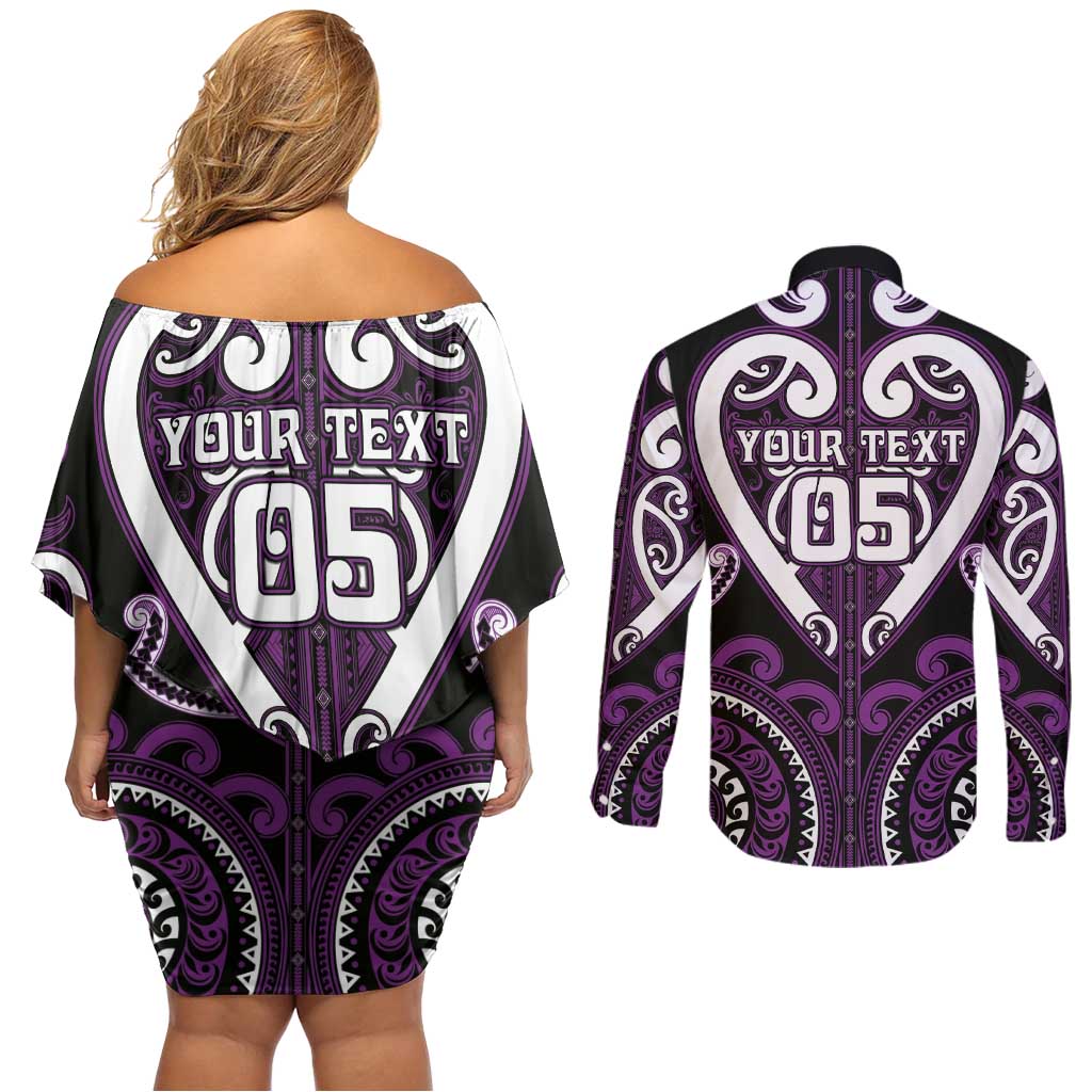 Custom Aotearoa Rangitane Couples Matching Off Shoulder Short Dress and Long Sleeve Button Shirt Maori Tribal Pattern LT05 - Polynesian Pride