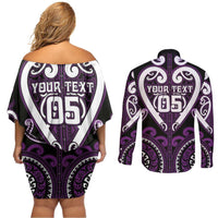 Custom Aotearoa Rangitane Couples Matching Off Shoulder Short Dress and Long Sleeve Button Shirt Maori Tribal Pattern LT05 - Polynesian Pride