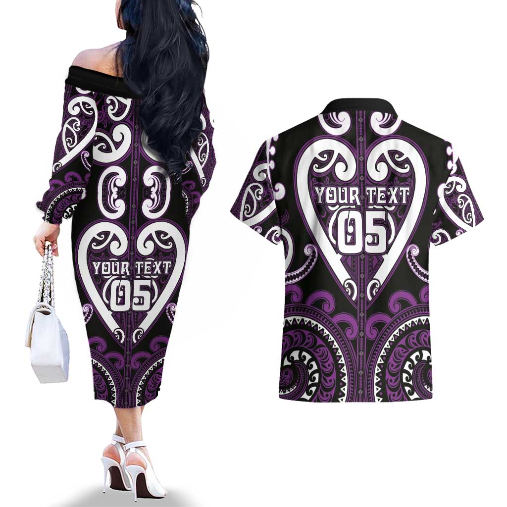 Custom Aotearoa Rangitane Couples Matching Off The Shoulder Long Sleeve Dress and Hawaiian Shirt Maori Tribal Pattern LT05 - Polynesian Pride