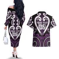 Custom Aotearoa Rangitane Couples Matching Off The Shoulder Long Sleeve Dress and Hawaiian Shirt Maori Tribal Pattern LT05 - Polynesian Pride