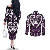 Custom Aotearoa Rangitane Couples Matching Off The Shoulder Long Sleeve Dress and Long Sleeve Button Shirt Maori Tribal Pattern LT05 - Polynesian Pride