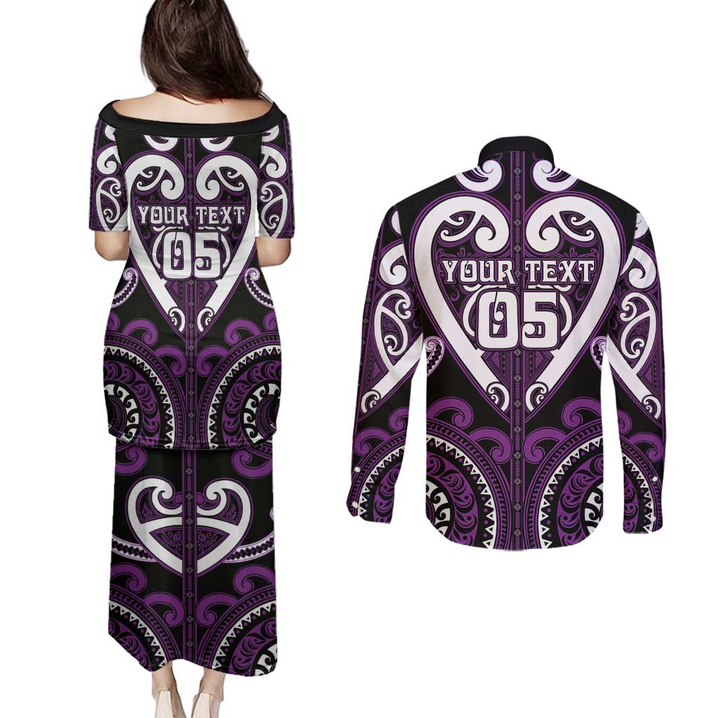 Custom Aotearoa Rangitane Couples Matching Puletasi and Long Sleeve Button Shirt Maori Tribal Pattern LT05 - Polynesian Pride