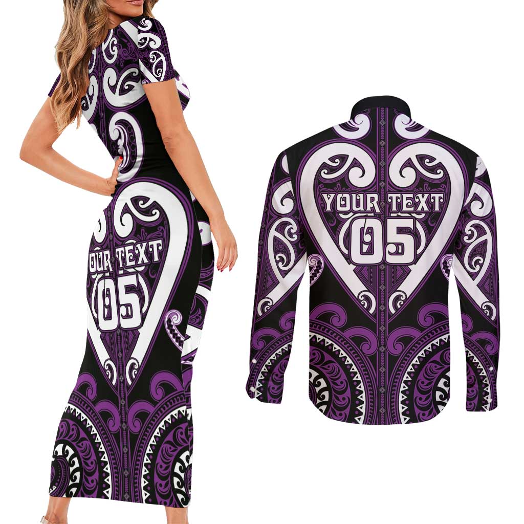 Custom Aotearoa Rangitane Couples Matching Short Sleeve Bodycon Dress and Long Sleeve Button Shirt Maori Tribal Pattern LT05 - Polynesian Pride