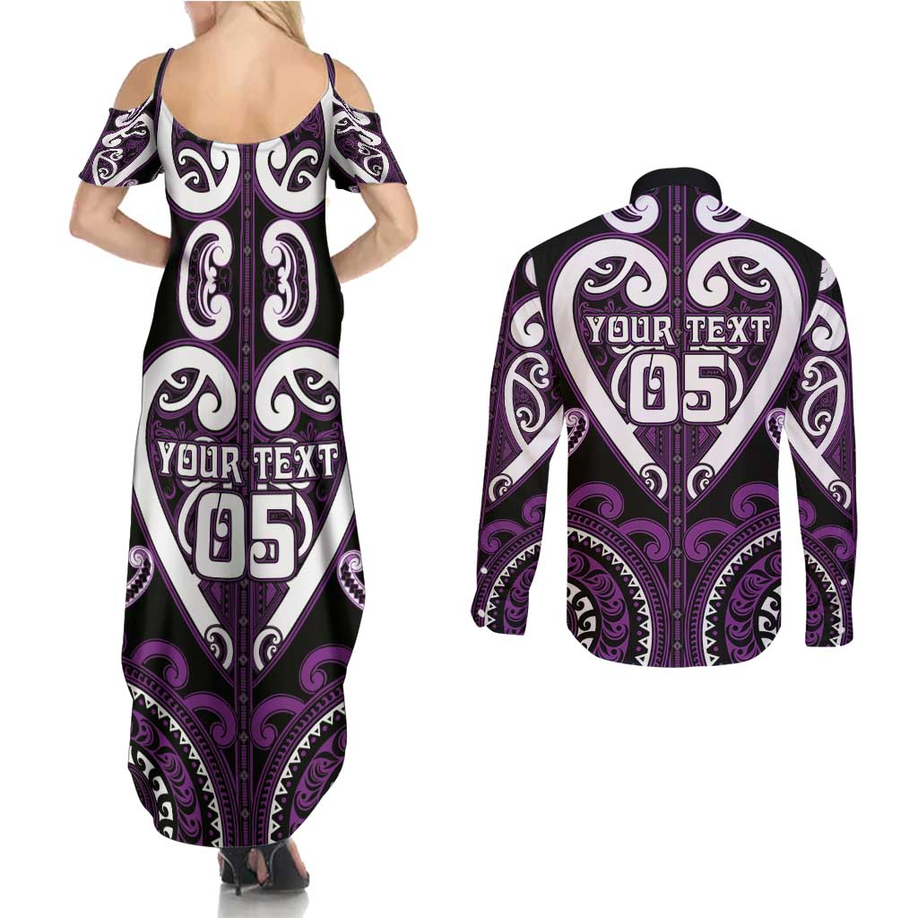 Custom Aotearoa Rangitane Couples Matching Summer Maxi Dress and Long Sleeve Button Shirt Maori Tribal Pattern LT05 - Polynesian Pride