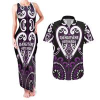 Custom Aotearoa Rangitane Couples Matching Tank Maxi Dress and Hawaiian Shirt Maori Tribal Pattern LT05 Purple - Polynesian Pride