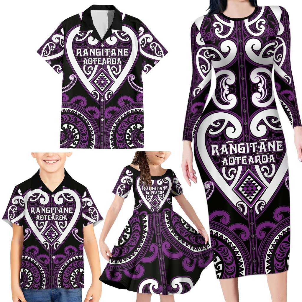 Custom Aotearoa Rangitane Family Matching Long Sleeve Bodycon Dress and Hawaiian Shirt Maori Tribal Pattern LT05 - Polynesian Pride