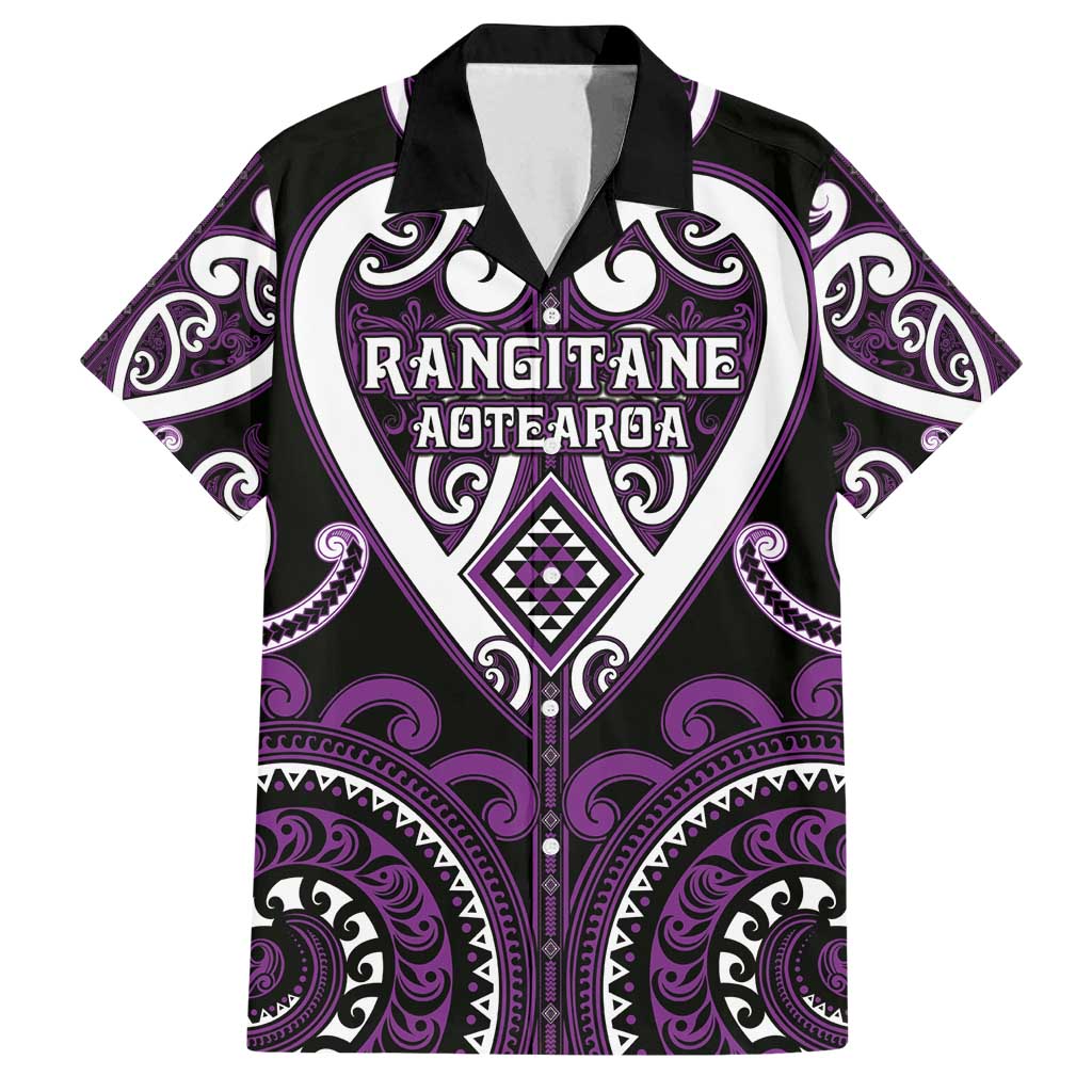 Custom Aotearoa Rangitane Family Matching Long Sleeve Bodycon Dress and Hawaiian Shirt Maori Tribal Pattern LT05 Dad's Shirt - Short Sleeve Purple - Polynesian Pride
