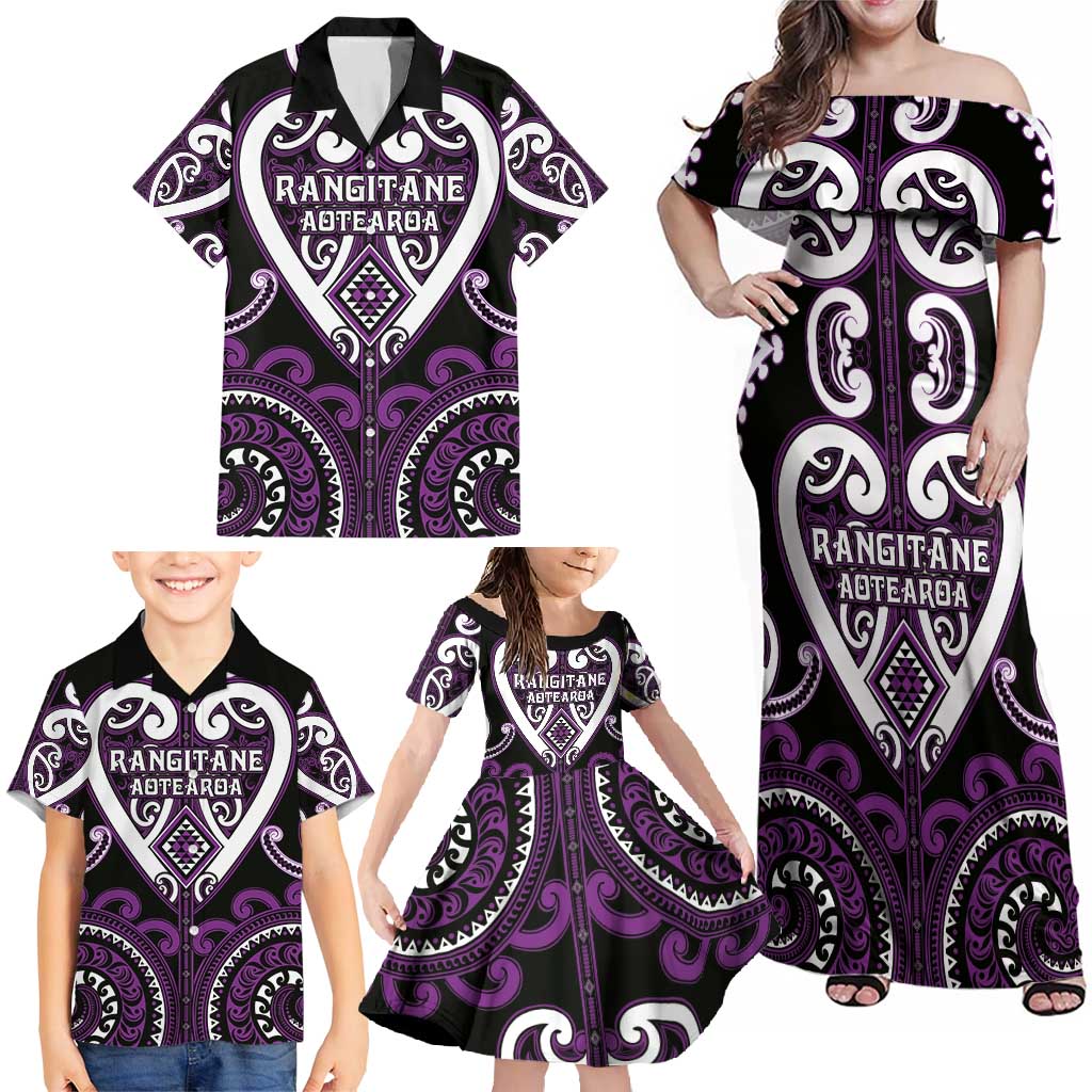 Custom Aotearoa Rangitane Family Matching Off Shoulder Maxi Dress and Hawaiian Shirt Maori Tribal Pattern LT05 - Polynesian Pride