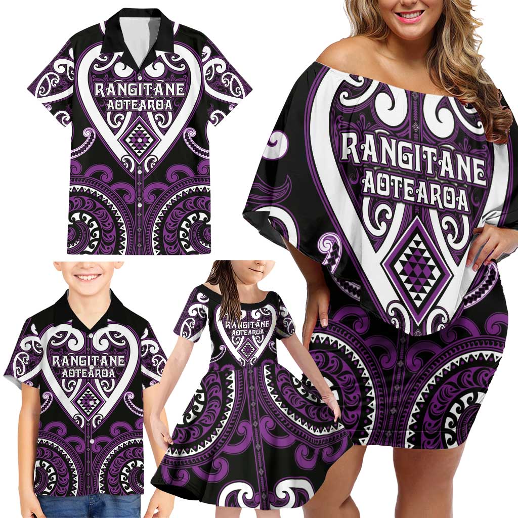 Custom Aotearoa Rangitane Family Matching Off Shoulder Short Dress and Hawaiian Shirt Maori Tribal Pattern LT05 - Polynesian Pride
