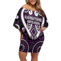 Custom Aotearoa Rangitane Family Matching Off Shoulder Short Dress and Hawaiian Shirt Maori Tribal Pattern LT05 Mom's Dress Purple - Polynesian Pride