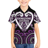 Custom Aotearoa Rangitane Family Matching Off Shoulder Short Dress and Hawaiian Shirt Maori Tribal Pattern LT05 Son's Shirt Purple - Polynesian Pride