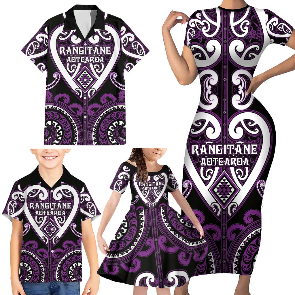Custom Aotearoa Rangitane Family Matching Short Sleeve Bodycon Dress and Hawaiian Shirt Maori Tribal Pattern LT05 - Polynesian Pride