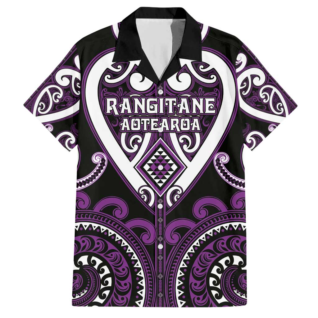 Custom Aotearoa Rangitane Family Matching Short Sleeve Bodycon Dress and Hawaiian Shirt Maori Tribal Pattern LT05 Dad's Shirt - Short Sleeve Purple - Polynesian Pride