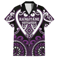 Custom Aotearoa Rangitane Family Matching Short Sleeve Bodycon Dress and Hawaiian Shirt Maori Tribal Pattern LT05 Dad's Shirt - Short Sleeve Purple - Polynesian Pride