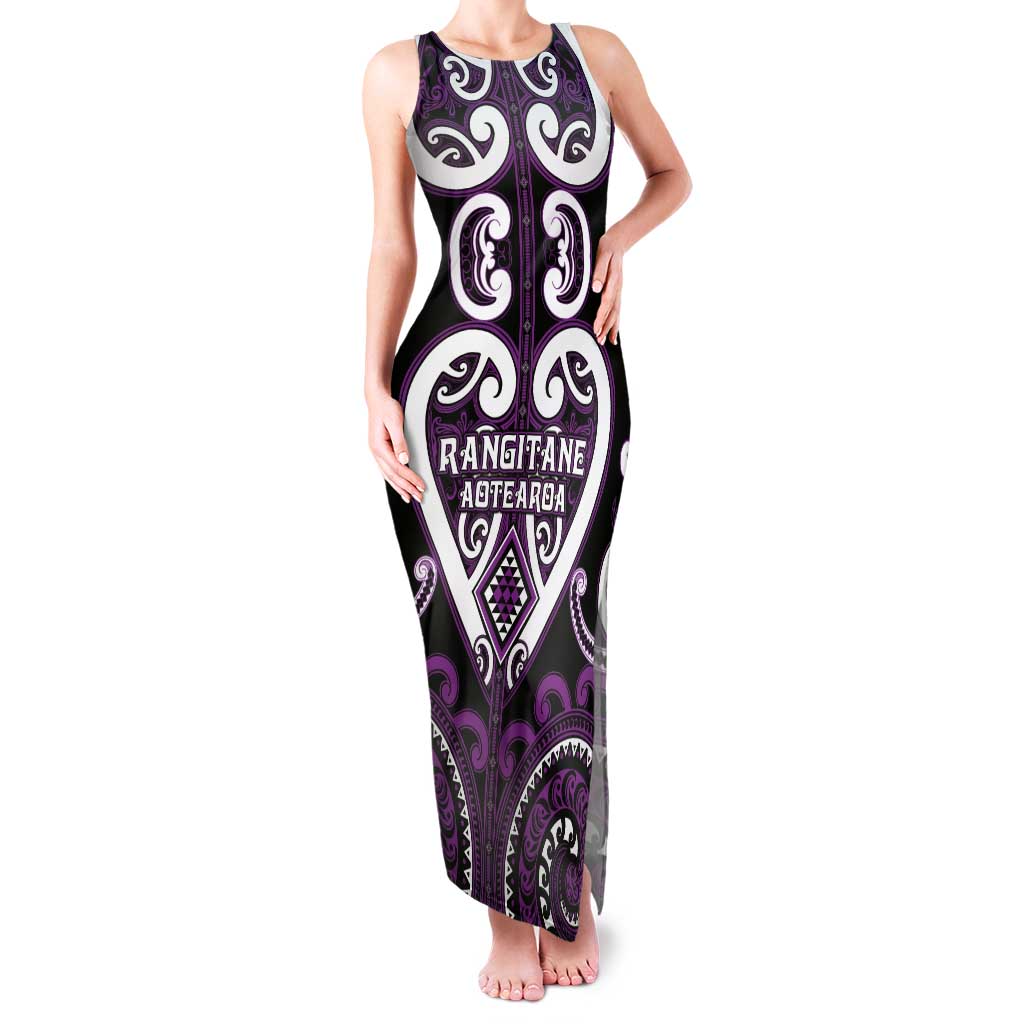 Custom Aotearoa Rangitane Family Matching Tank Maxi Dress and Hawaiian Shirt Maori Tribal Pattern LT05 Mom's Dress Purple - Polynesian Pride