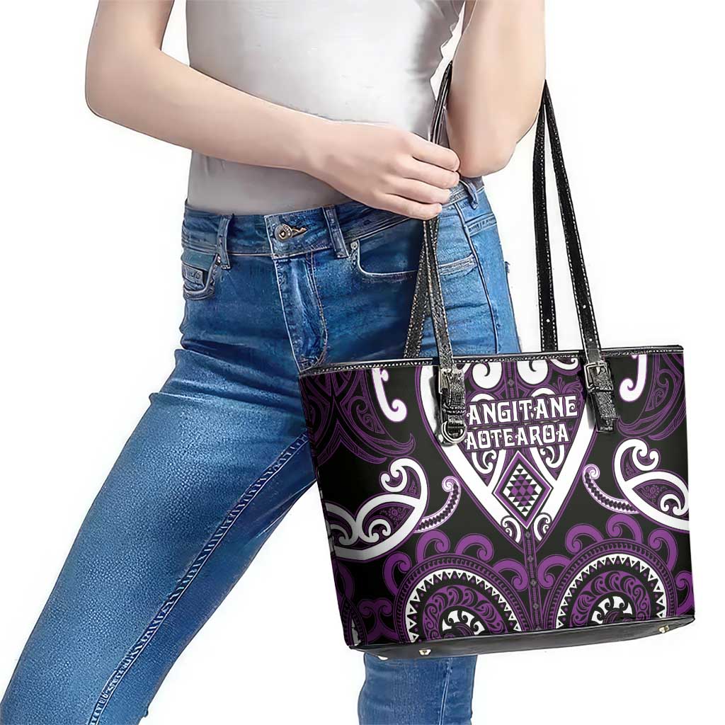 Aotearoa Rangitane Leather Tote Bag Maori Tribal Pattern