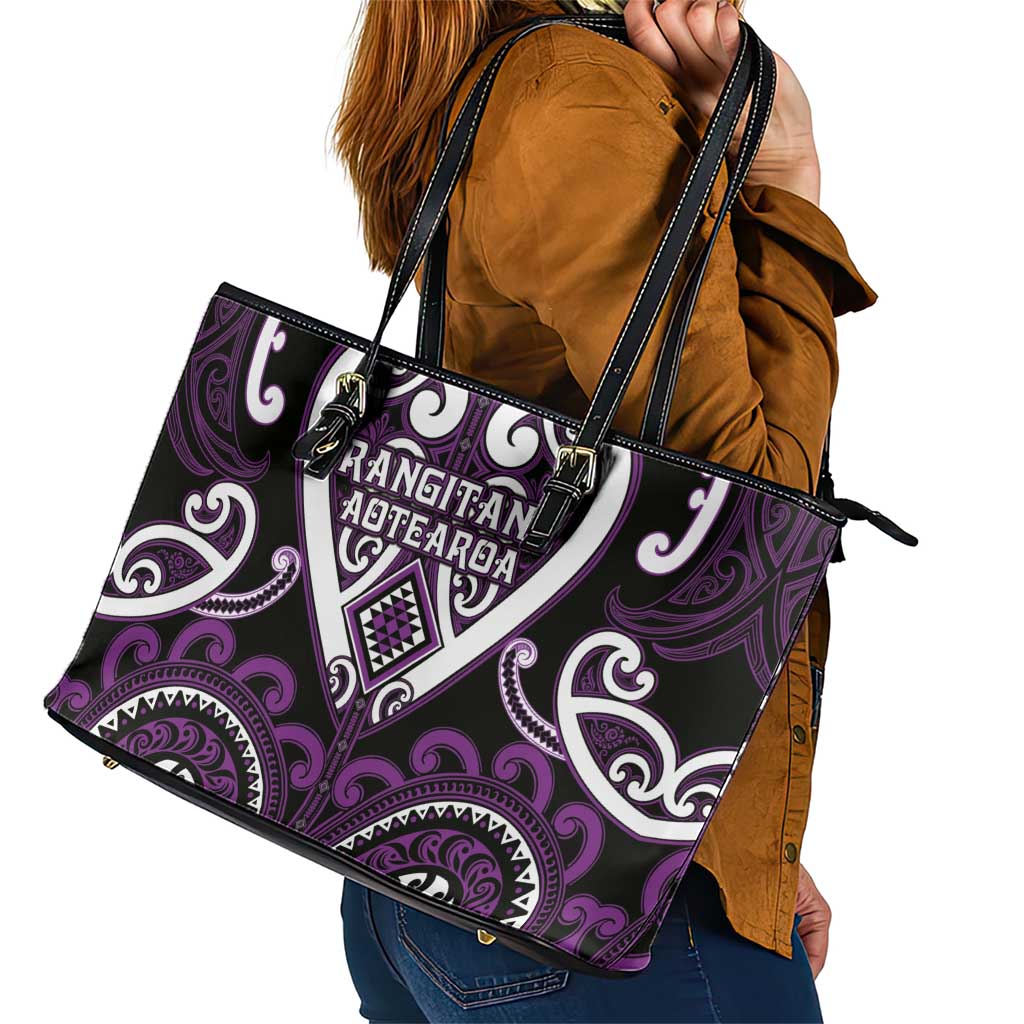 Aotearoa Rangitane Leather Tote Bag Maori Tribal Pattern