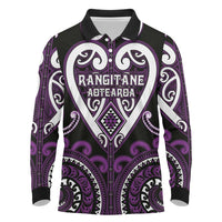 Custom Aotearoa Rangitane Long Sleeve Polo Shirt Maori Tribal Pattern