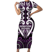 Custom Aotearoa Rangitane Short Sleeve Bodycon Dress Maori Tribal Pattern