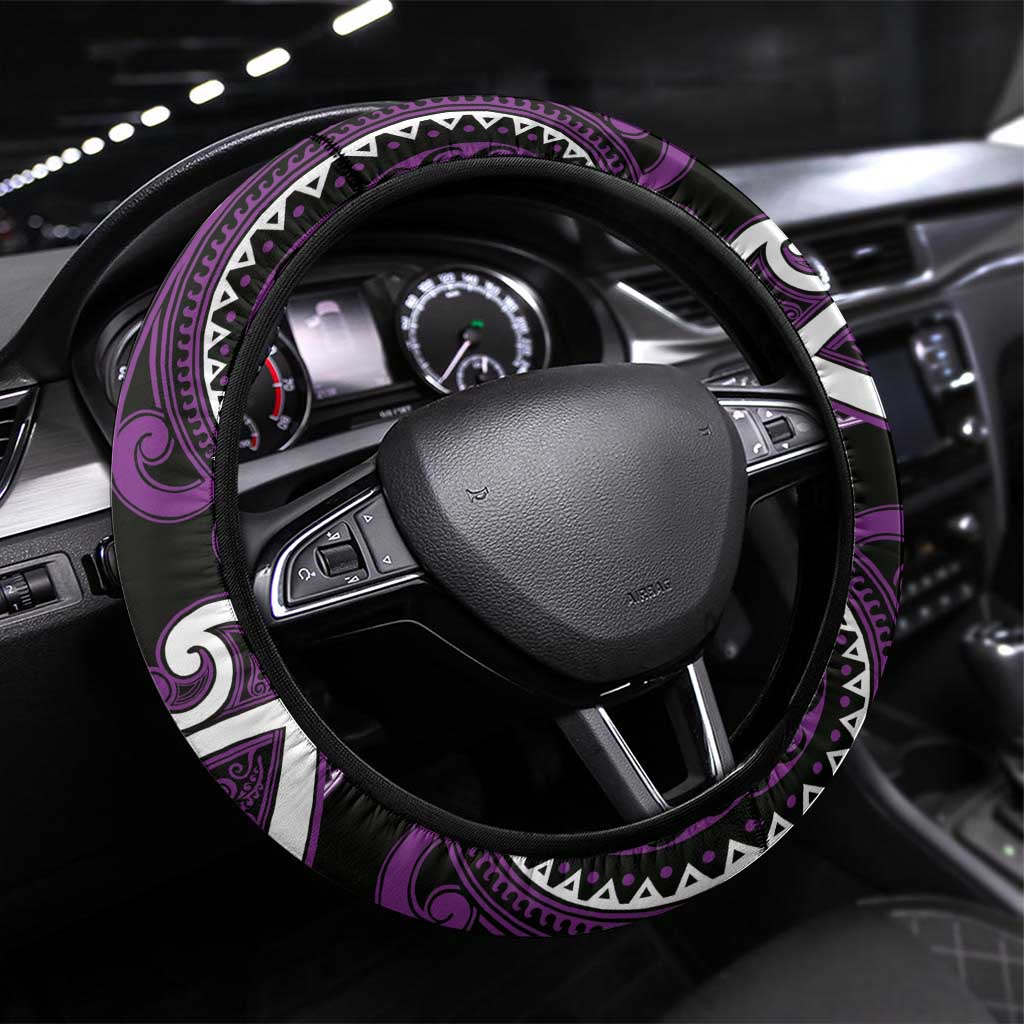 Aotearoa Rangitane Steering Wheel Cover Maori Tribal Pattern LT05 Universal Fit Purple - Polynesian Pride