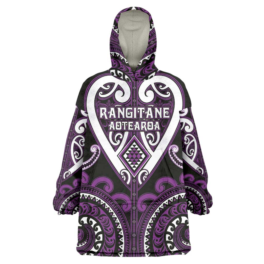 Custom Aotearoa Rangitane Wearable Blanket Hoodie Maori Tribal Pattern LT05 One Size Purple - Polynesian Pride