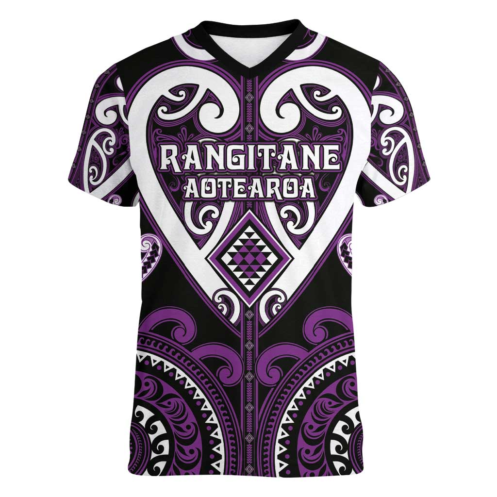 Custom Aotearoa Rangitane Women V-Neck T-Shirt Maori Tribal Pattern