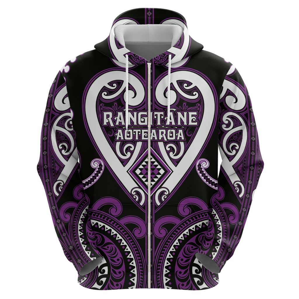 Custom Aotearoa Rangitane Zip Hoodie Maori Tribal Pattern