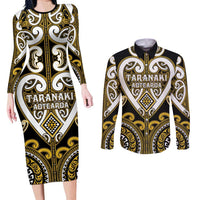 Custom Aotearoa Taranaki Couples Matching Long Sleeve Bodycon Dress and Long Sleeve Button Shirt Maori Tribal Pattern LT05 Yellow - Polynesian Pride