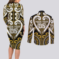 Custom Aotearoa Taranaki Couples Matching Long Sleeve Bodycon Dress and Long Sleeve Button Shirt Maori Tribal Pattern LT05 - Polynesian Pride