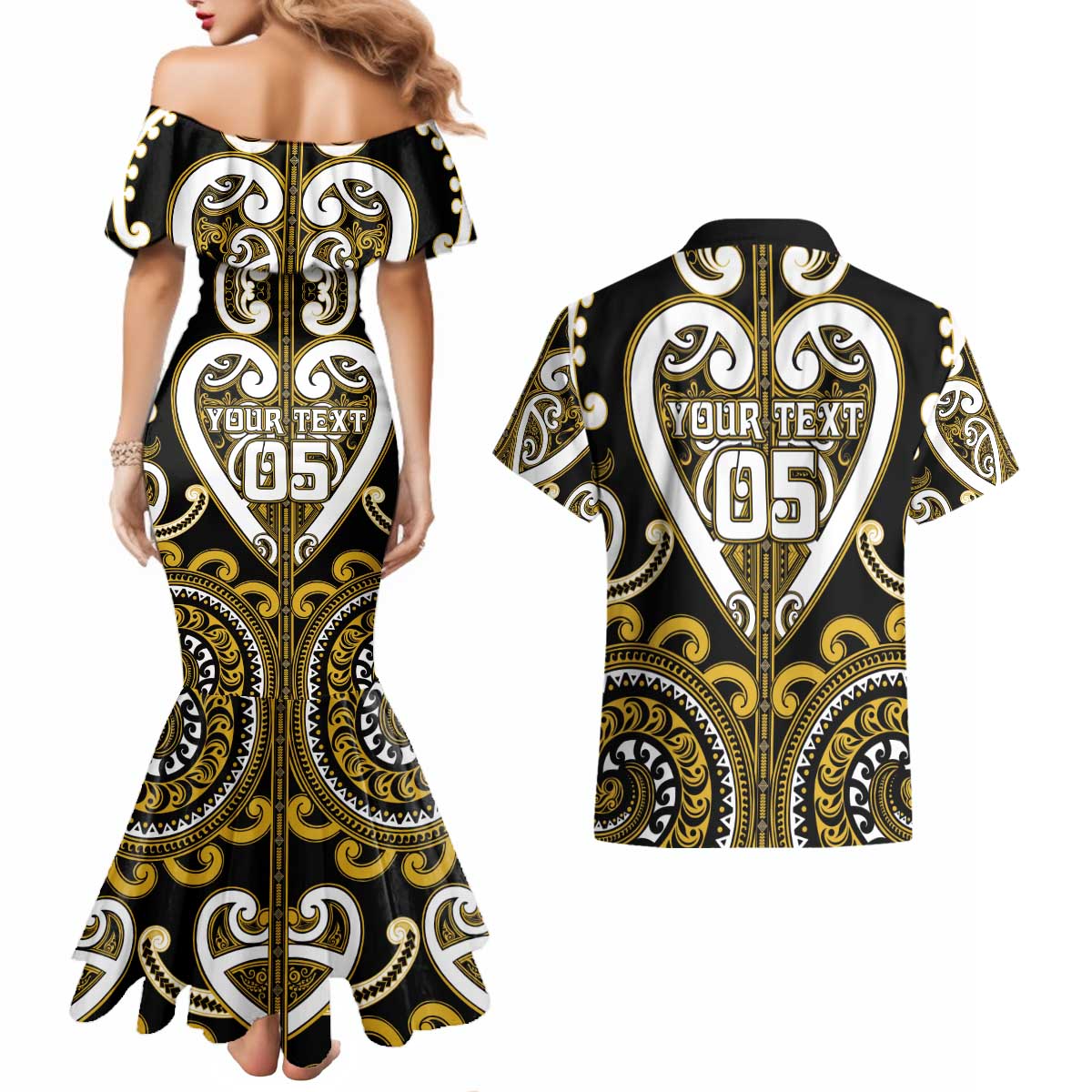 Custom Aotearoa Taranaki Couples Matching Mermaid Dress and Hawaiian Shirt Maori Tribal Pattern LT05 - Polynesian Pride