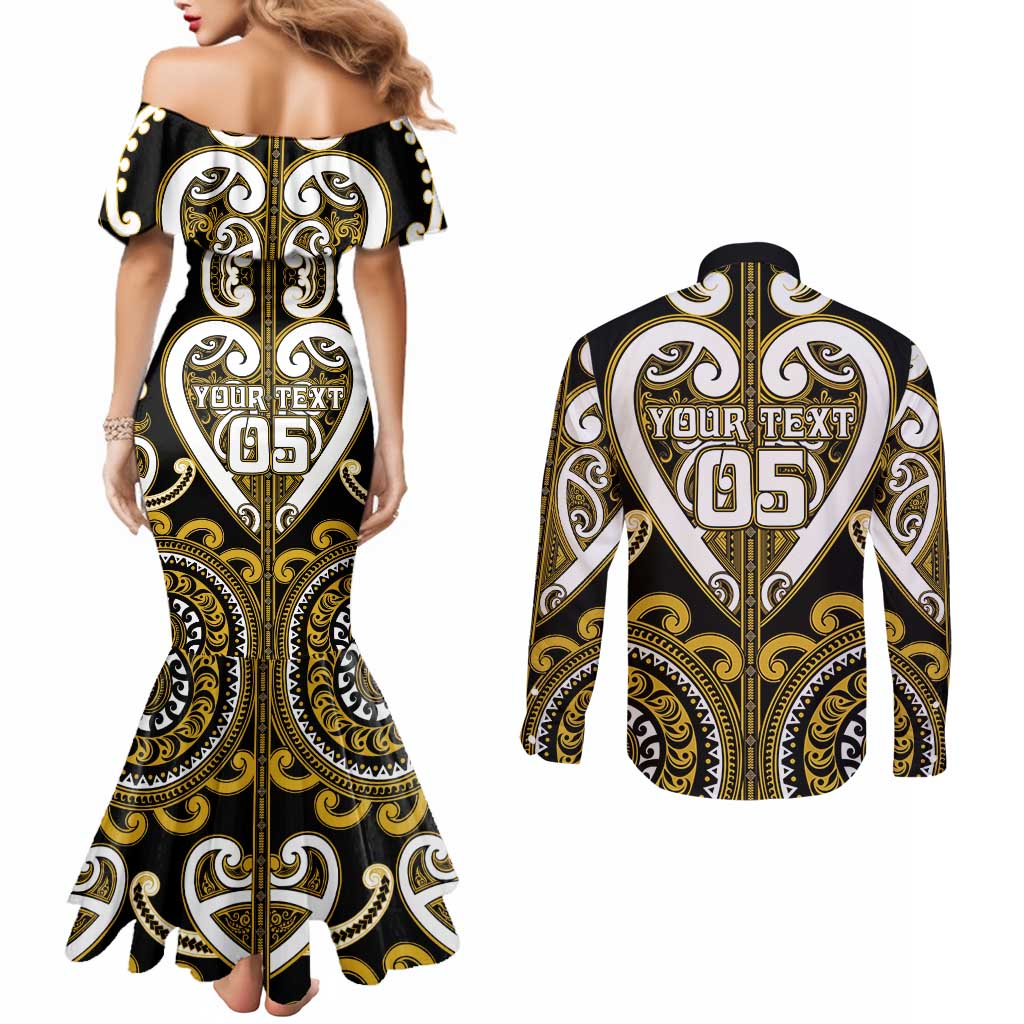 Custom Aotearoa Taranaki Couples Matching Mermaid Dress and Long Sleeve Button Shirt Maori Tribal Pattern