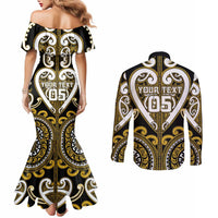 Custom Aotearoa Taranaki Couples Matching Mermaid Dress and Long Sleeve Button Shirt Maori Tribal Pattern