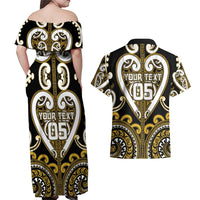Custom Aotearoa Taranaki Couples Matching Off Shoulder Maxi Dress and Hawaiian Shirt Maori Tribal Pattern LT05 - Polynesian Pride