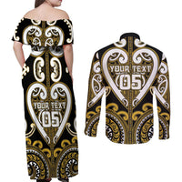 Custom Aotearoa Taranaki Couples Matching Off Shoulder Maxi Dress and Long Sleeve Button Shirt Maori Tribal Pattern LT05 - Polynesian Pride