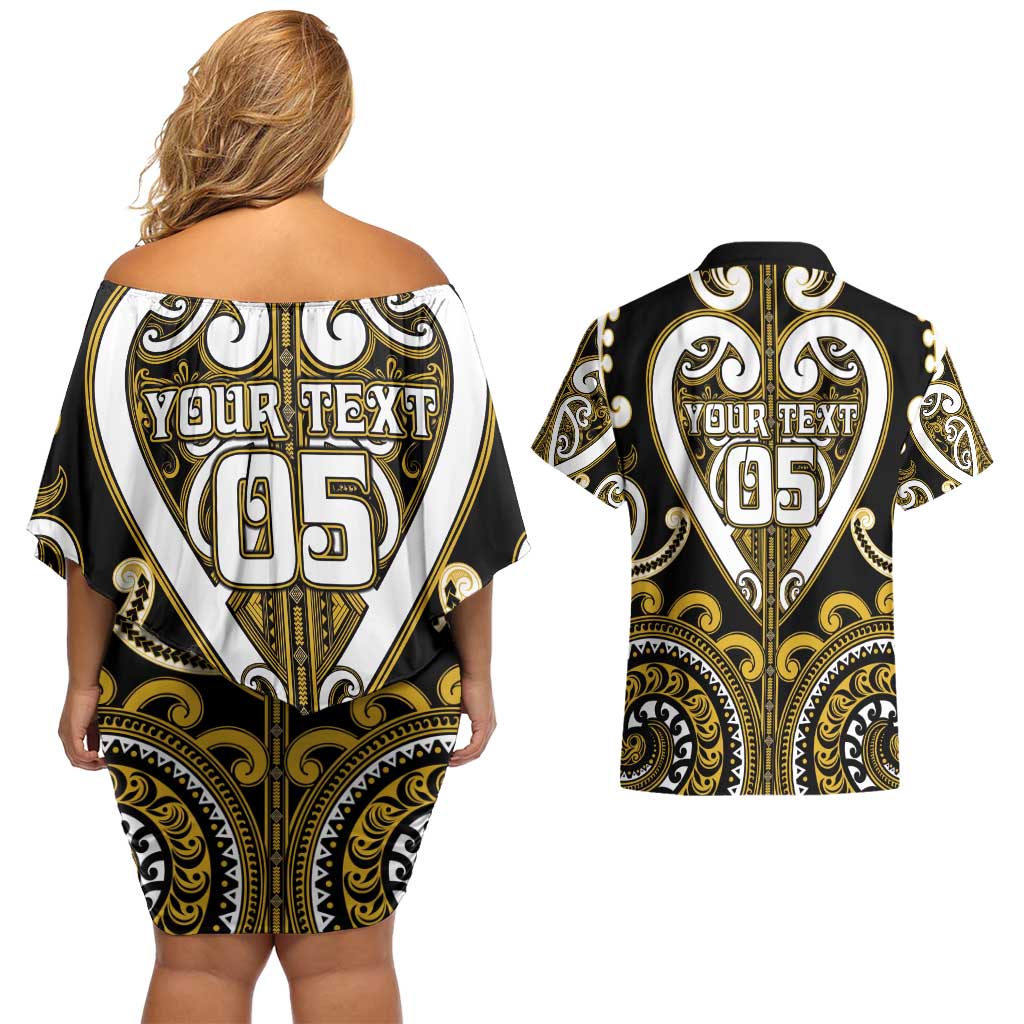 Custom Aotearoa Taranaki Couples Matching Off Shoulder Short Dress and Hawaiian Shirt Maori Tribal Pattern LT05 - Polynesian Pride