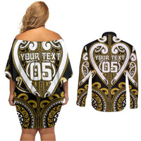 Custom Aotearoa Taranaki Couples Matching Off Shoulder Short Dress and Long Sleeve Button Shirt Maori Tribal Pattern LT05 - Polynesian Pride